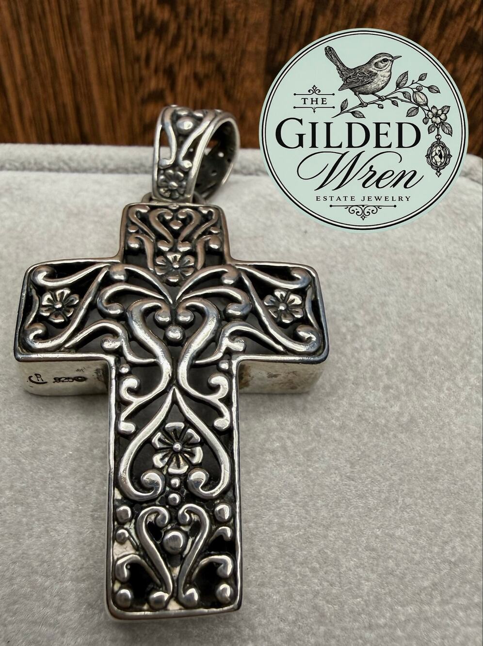 Carolyn Pollack Sterling Silver Floral Scroll Cross Pendant 925 Relios 14.99g